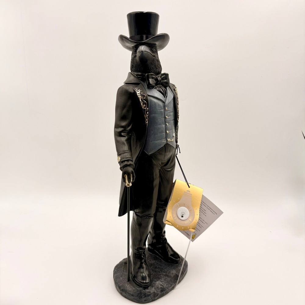 Hallows Eve Lighted Raven Gentleman Figurine Halloween Victorian Gothic Crow - Picture 3 of 8